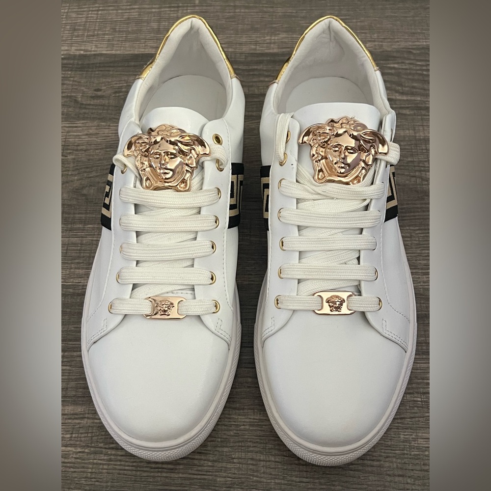 Men’s Fashion Sneakers White and Gold Color Size-10
